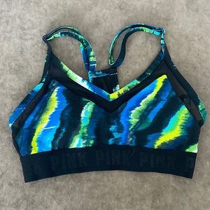 PINK sports bra. Racer sheer back. Adjustable straps. Color- multi. Size- XS